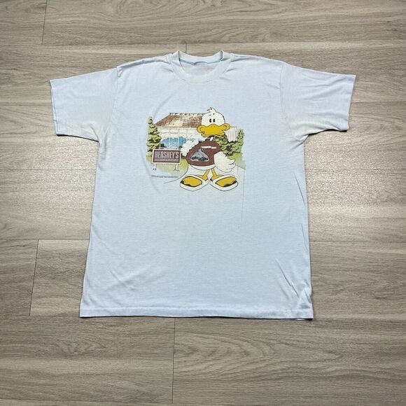 Vintage Shirt Mens Large Blue Hershey Chocolate Promo 80s Single Stitch - Picture 1 of 16